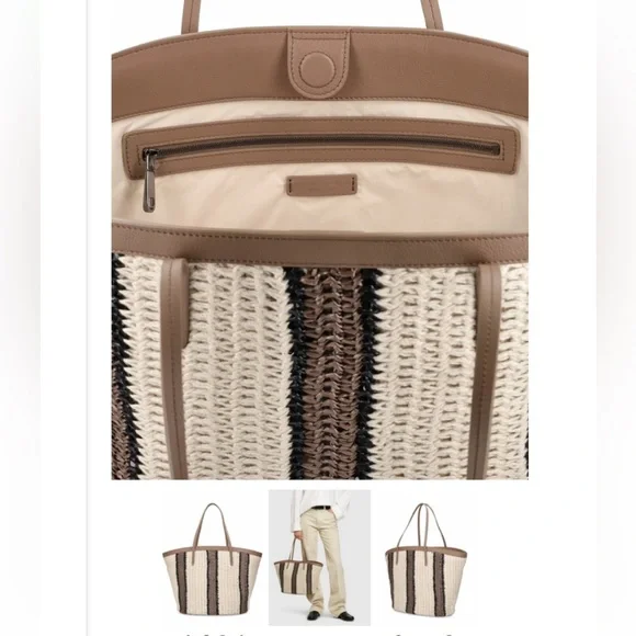 NWT 3K Brunello Cucinelli Italy Brown Cream Sequins Knitted Tote Handbag Bag - Picture 3 of 14